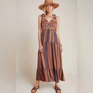 Ranna Gill Dress Embroided Maxi Hippie Bohemian Boho Beaded Striped Colorful